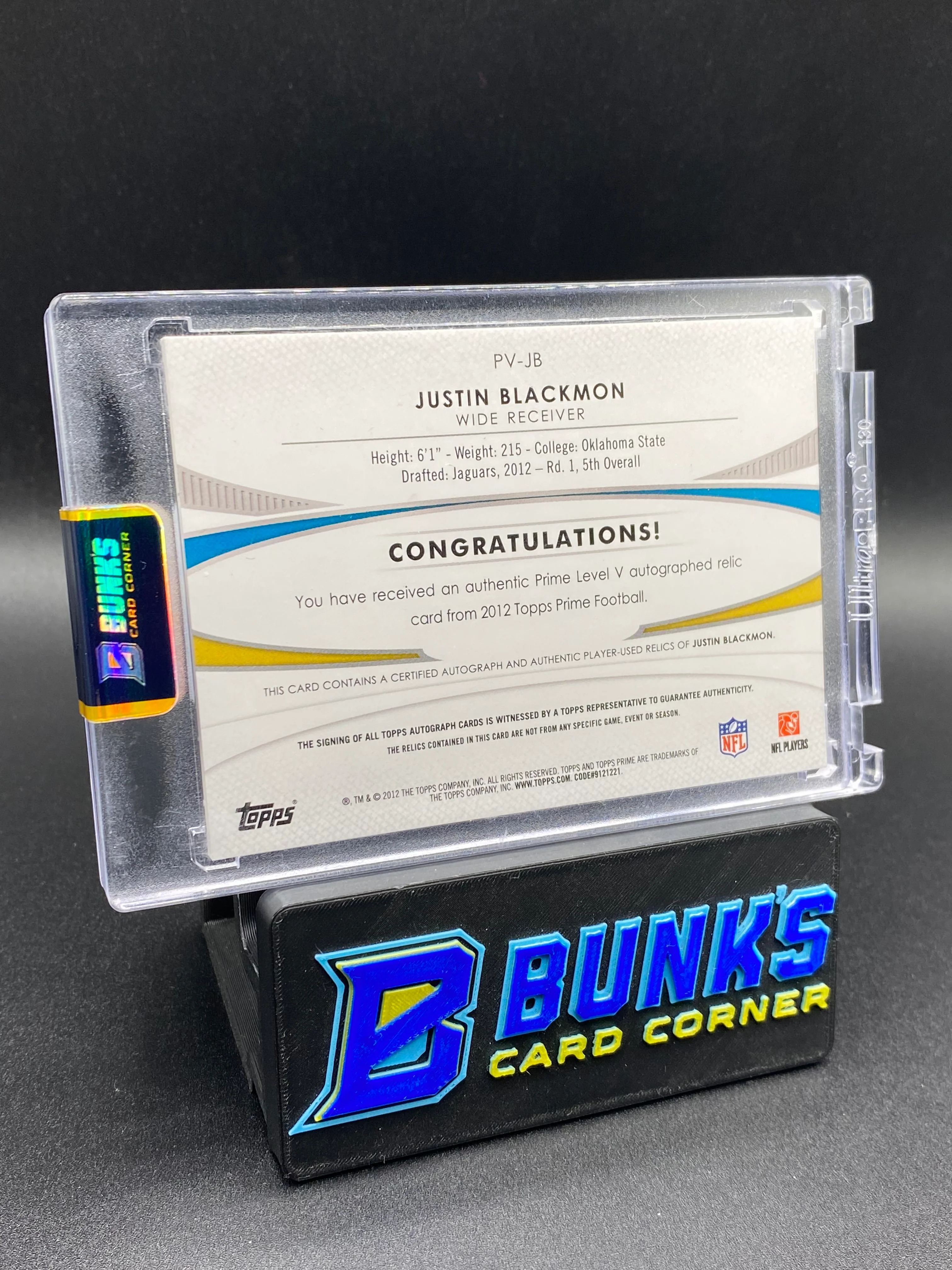 2012 Justin Blackmon Topps Prime Auto Patches 8/15 Rc - Image 2