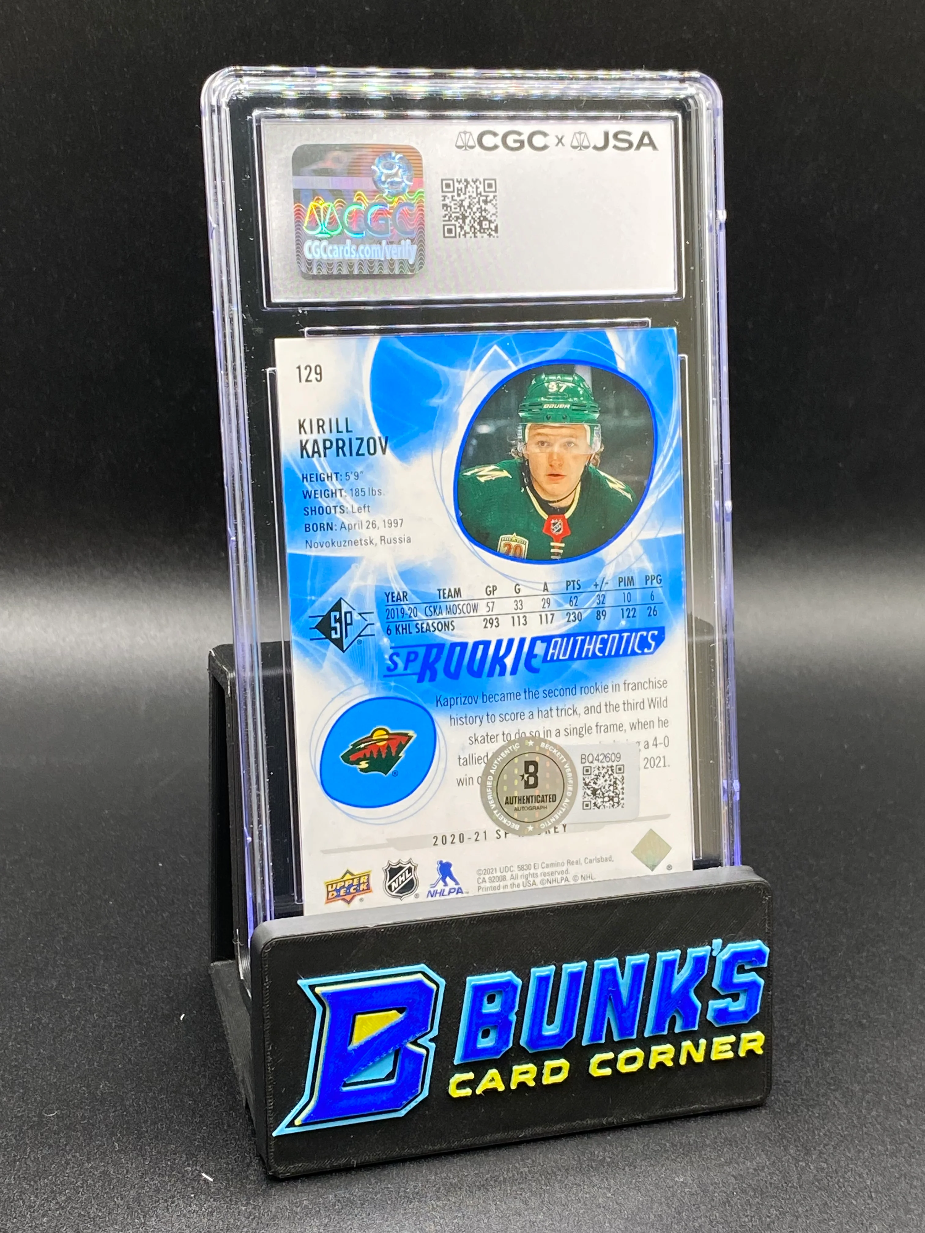 2020-21 Kirill Kaprizov Blue Auto CGC 9.5/10 - Image 2