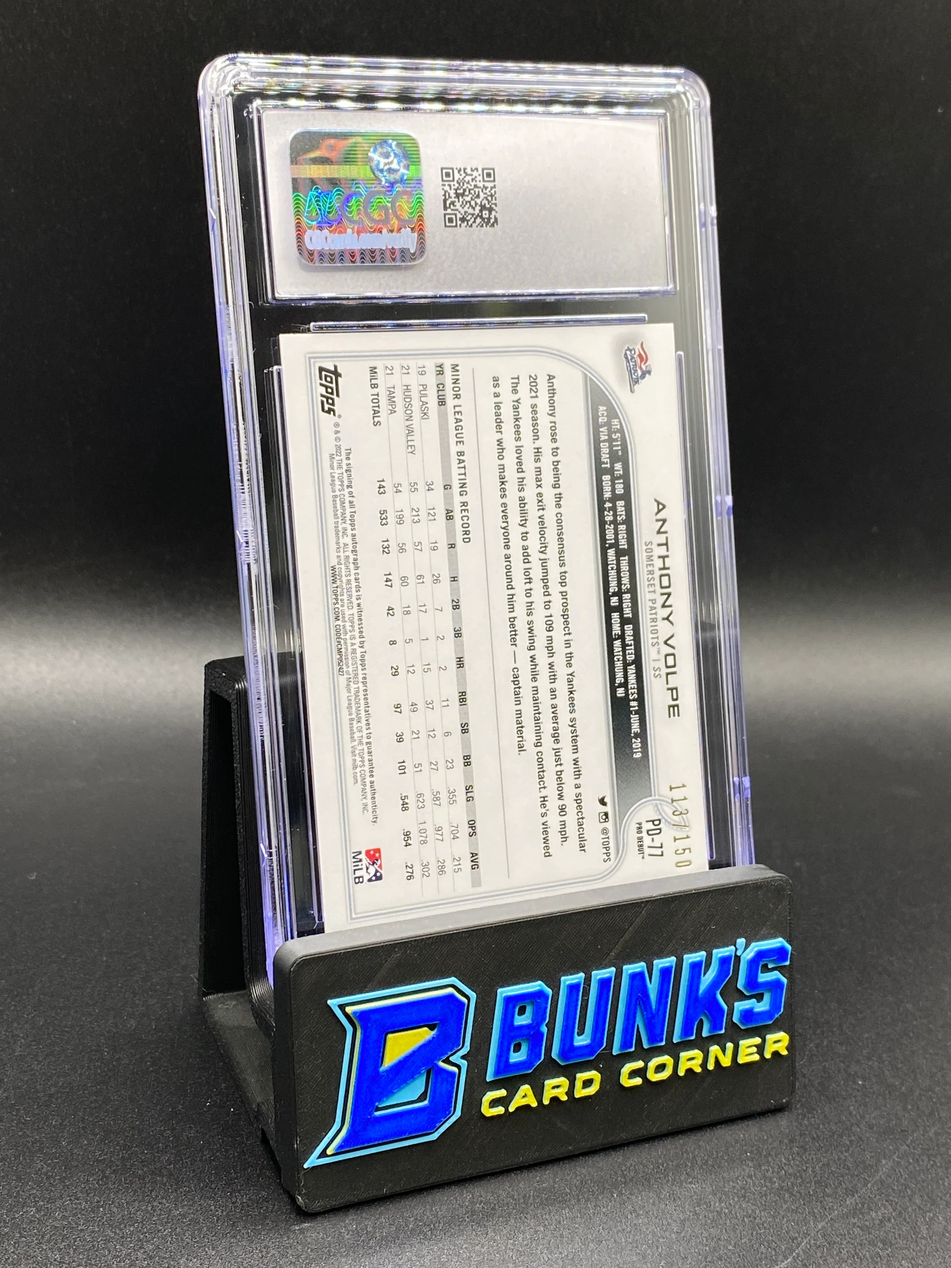 2022 Anthony Volpe Blue Auto 113/150 CGC Au 10 - Image 2