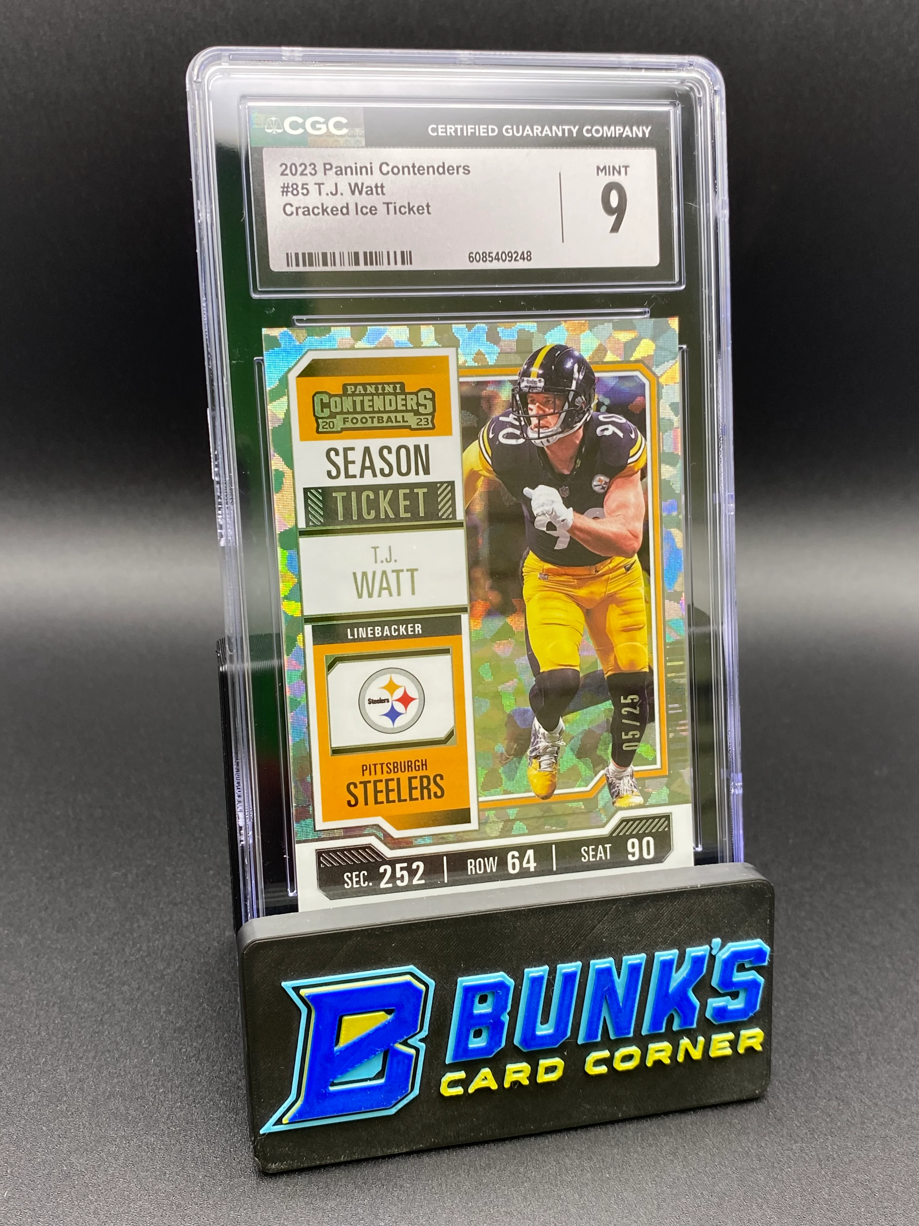 2023 TJ Watt Cracked Ice Ticket 5/25 CGC 9