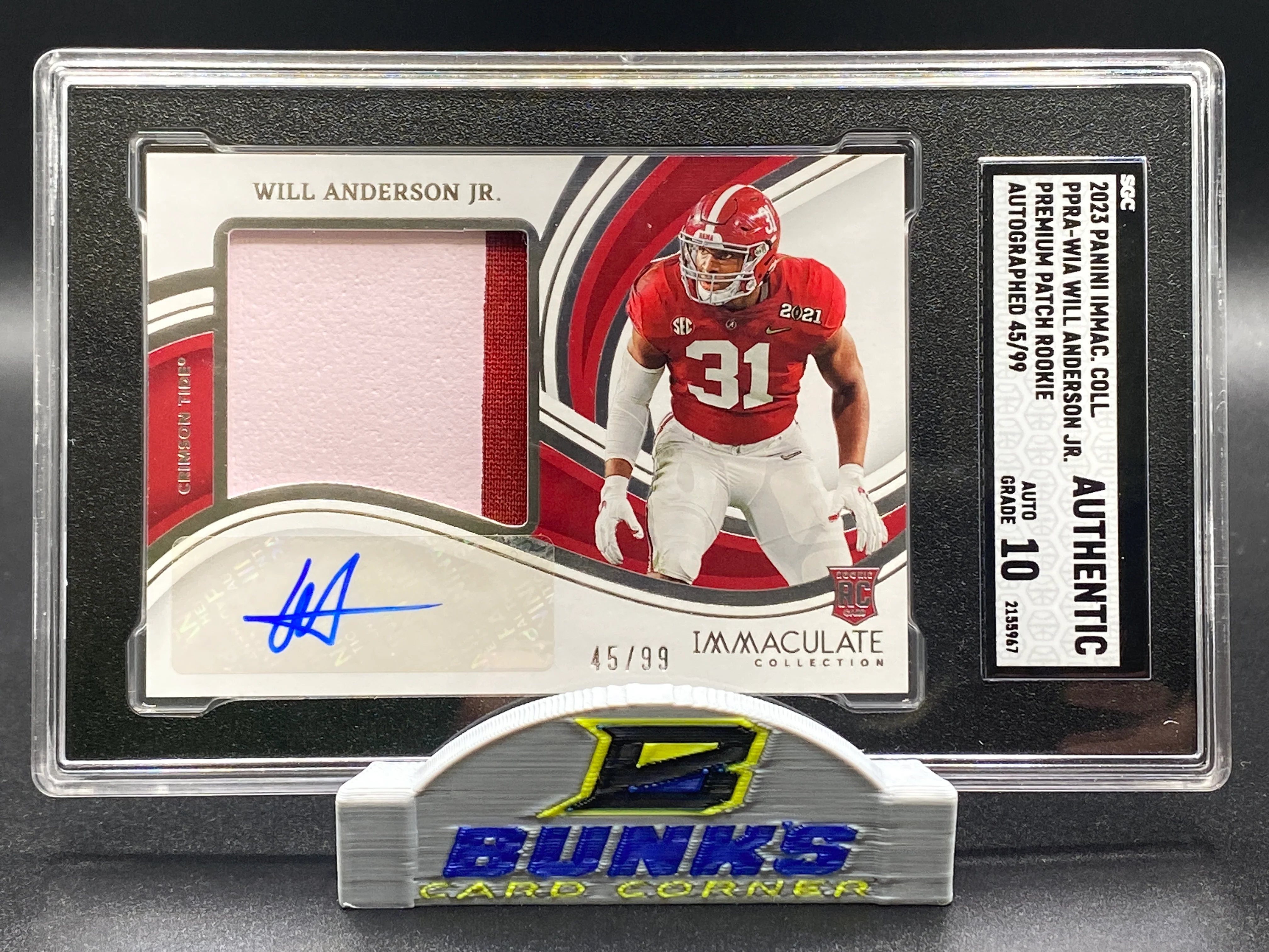2023 Will Anderson Jr. AUTOGRAPHED Premium Patch Rookie 45/99