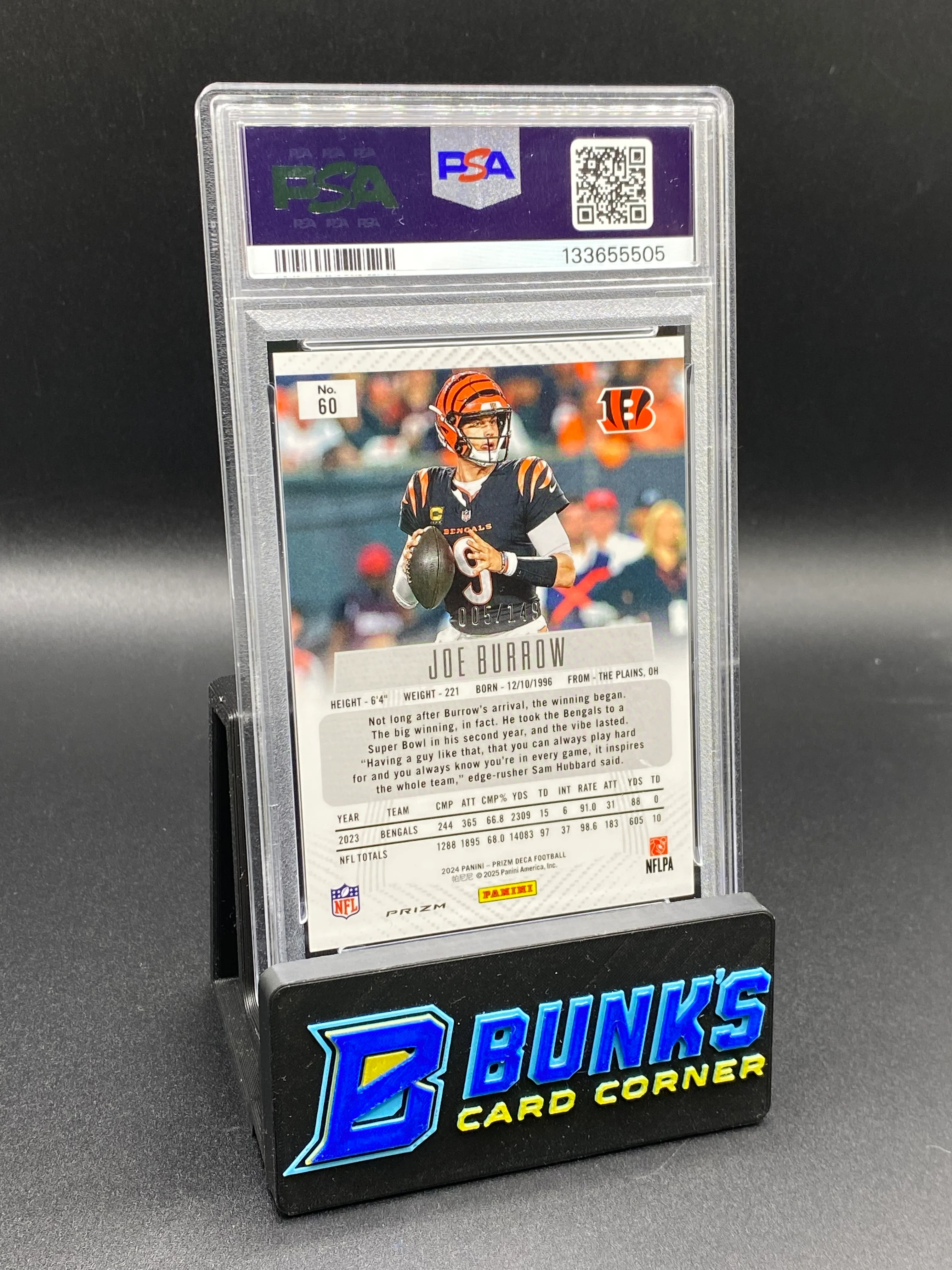 2024 Joe Burrow Blue Prizm 5/149 PSA 9 - Image 2