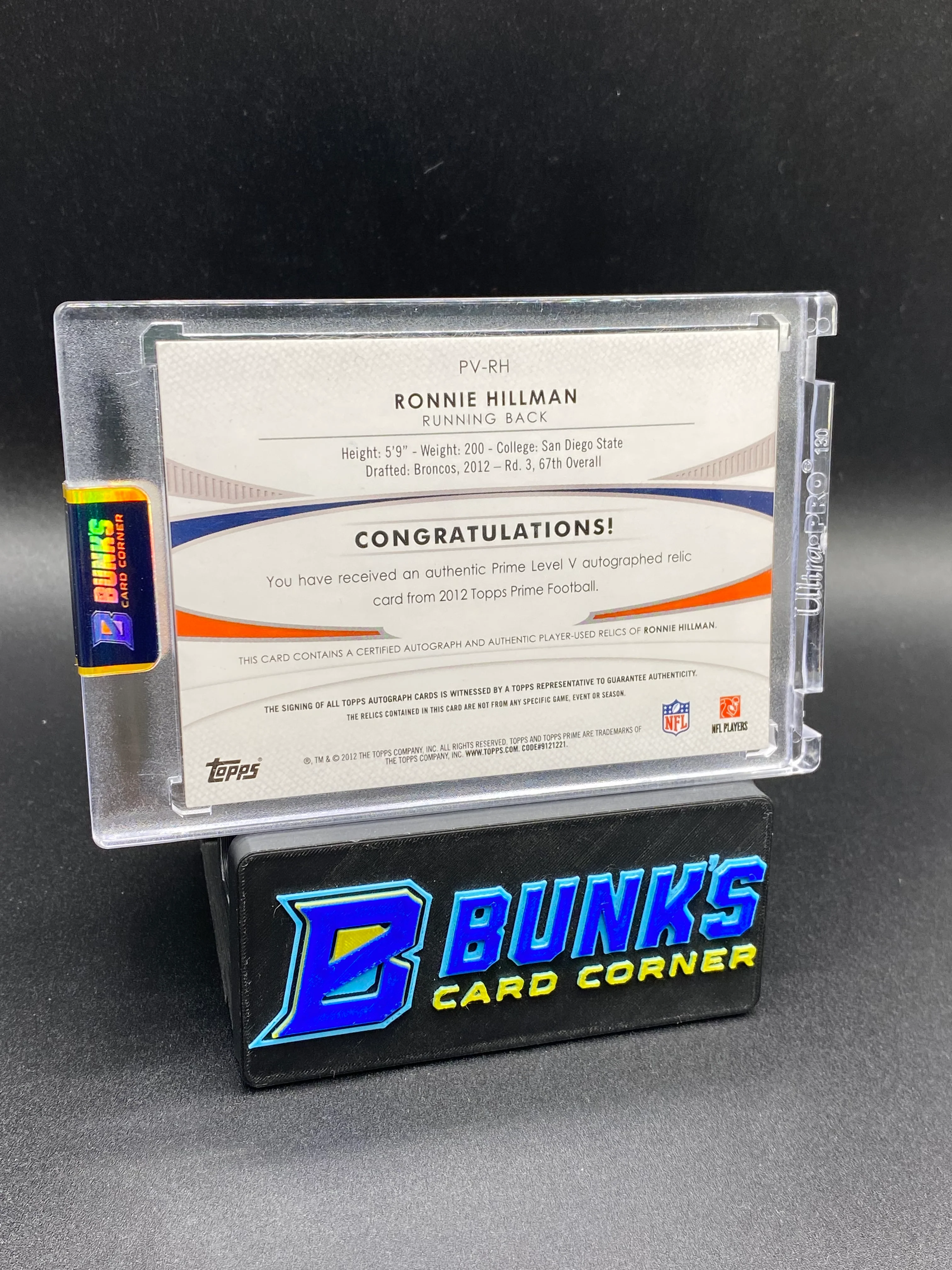 Ronnie Hillman Topps Prime Patches 1/25 Auto - Image 2